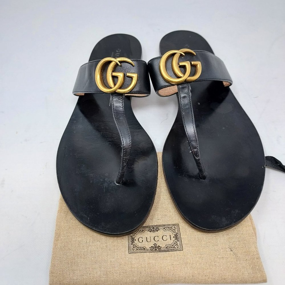 Gucci Black GG Marmont Thong Sandal